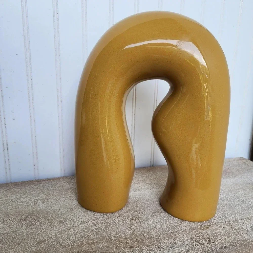 Modern Mustard Yellow Ceramic Table Top Sculpture Decor 12